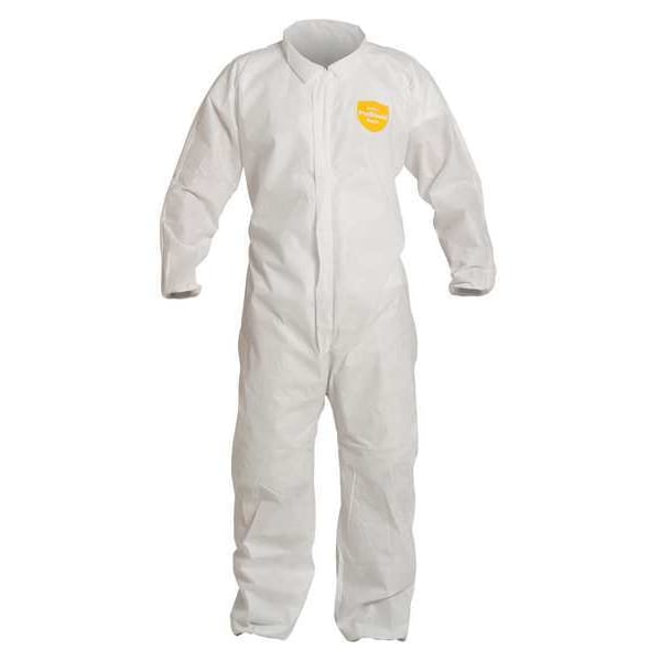 Dupont Disposable Coverall, Collared, 2XL, SMS, Zipper, Elastic Cuff, Elastic Ankle, Serged Seam, 25 PK - PB125SWH2X002500