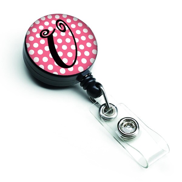 Carolines Treasures Letter U Monogram Pink and Black Polka Dots Retractable Badge Reel - CJ1001-UBR