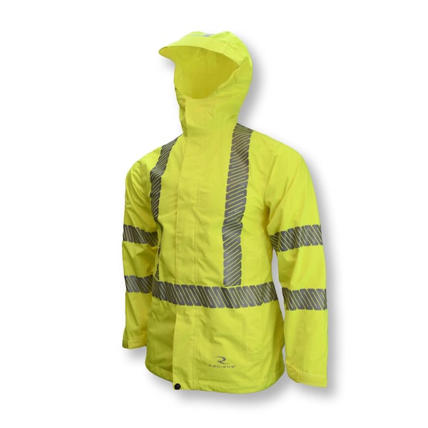 Radians Hi-Vis Rain Jacket, Ripstop waterproof polyester, Class 3 Type R, Hi-Vis Green, M - RW12L-3ZGR-M