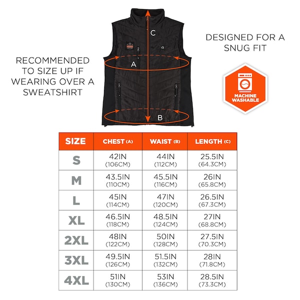 Ergodyne Rechargeable Heated Vest with Battery, Black, Size L - 6495