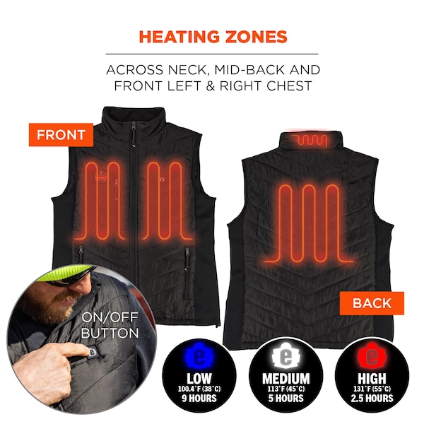 Ergodyne Rechargeable Heated Vest with Battery, Black, Size L - 6495