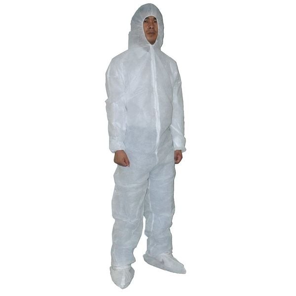 Condor Disposable Coveralls, Hooded, 2XL, Polypropylene, Zipper, Elastic Cuff, Attached Boots Ankle, 25 PK - 26W776