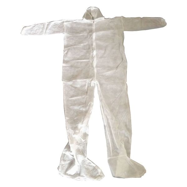 Condor Disposable Coveralls, Hooded, 2XL, Polypropylene, Zipper, Elastic Cuff, Attached Boots Ankle, 25 PK - 26W776