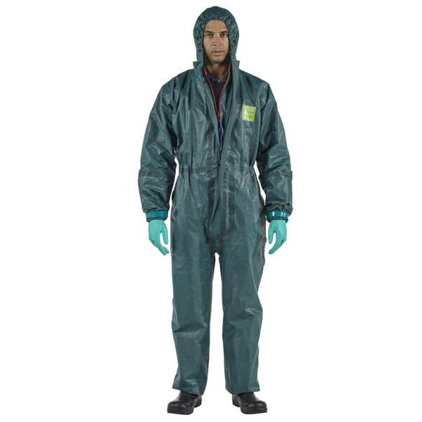 Ansell Chemical Resistant Coverall, Hooded, 4XL, Non-Woven Laminate, Zipper, Elastic Cuff, Elastic Ankle - GR40-T-92-111-08