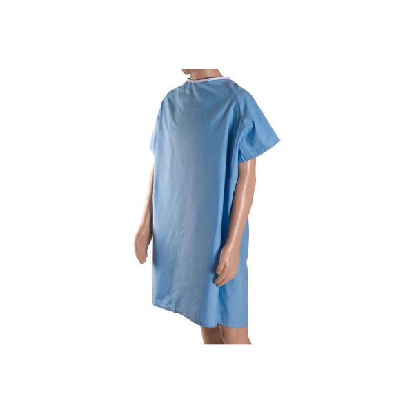 Healthsmart DMI Hospital Patient Gown with Snaps on Shoulders, 36 Inches Long from Shoulder, Blue - 532-8032-0139