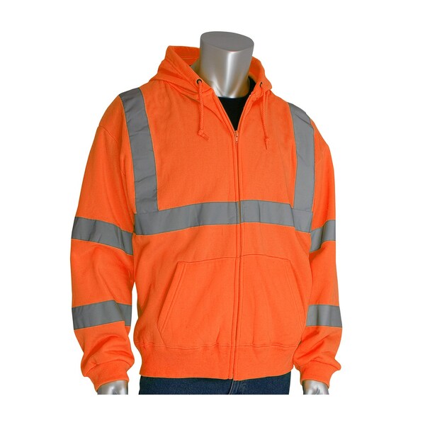 Pip Fleece Hooded Sweatshirt, 8oz, Polyester, Fleece, Zipper Closure, Orange - 323-HSSEOR-4X
