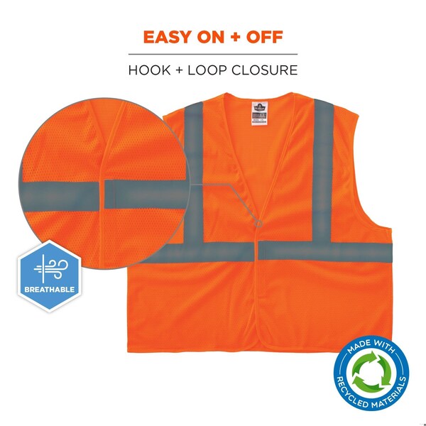 Ergodyne Recycled Hi-Vis Safety Vest, Class 2, Orange, S/M - 8205HL-ECO