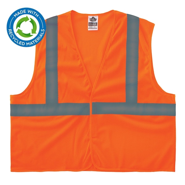 Ergodyne Recycled Hi-Vis Safety Vest, Class 2, Orange, S/M - 8205HL-ECO