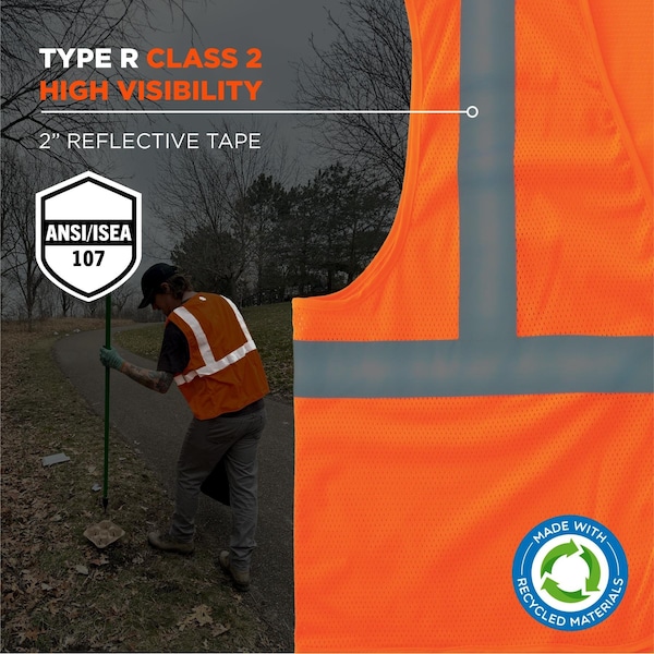Ergodyne Recycled Hi-Vis Safety Vest, Class 2, Orange, S/M - 8205HL-ECO