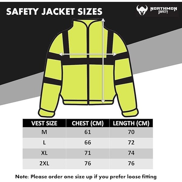 Northmon Safety Hi-Vis Bomber Rain Jacket, 100% Polyester 300D Oxford, Class 3 Safety Yellow, XL - NM-SJ-100-YW-XL