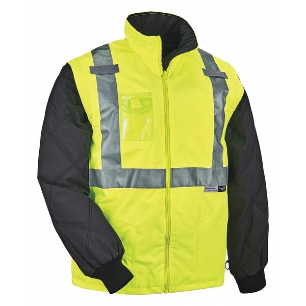 Ergodyne 3-in-1 Jacket/Vest, 300D Oxford Polyester, Class 2 Type R, Hi-Viz Lime, 3XL - 8287