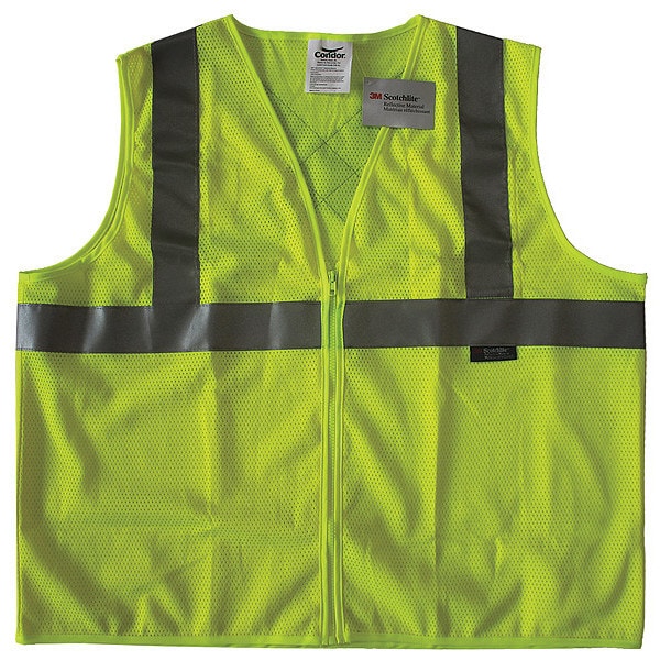 Condor Safety Vest, Yellow/Green, XL, Zipper - 491T03