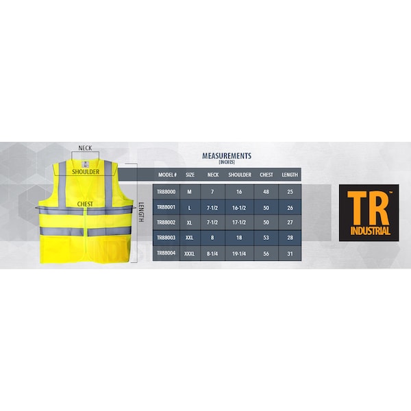Tr Industrial Yellow High Visibility Reflective Class 2 Safety Vest, L, 5-pk - TR88001-5PK