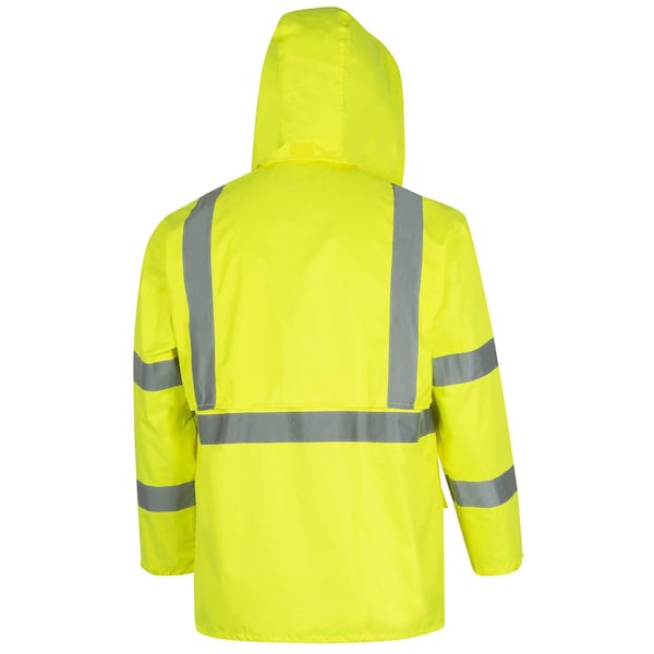 Pioneer Oxford PVC Hi Viz Rain Suit, Green, XL, 150 Denier Oxford Polyester with PU Backing, 0.18 mm Thick - V1080360U-XL