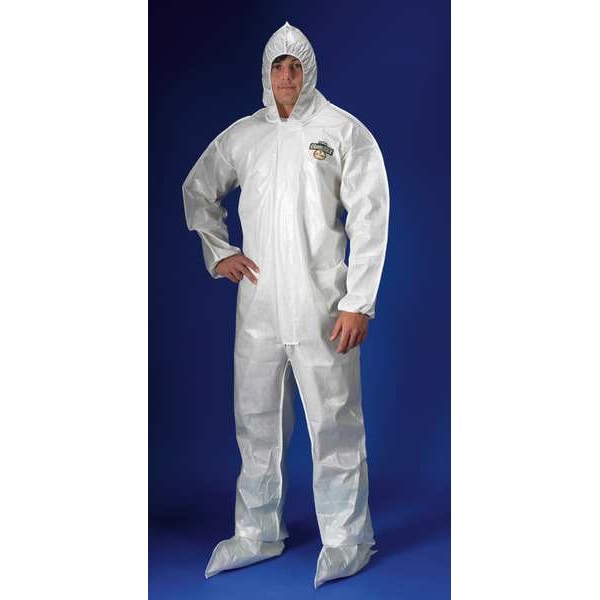 Lakeland Disposable Coverall, Hooded, XL, ChemMax(R) 2, Zipper, Elastic Cuff, Attached Boots Ankle - PBLC44414-XL