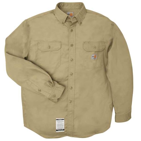 Carhartt Men's Flame-Resistant Collared Shirt, 8.6 cal/sq cm, S, 12% Nylon, 88% Cotton - FRS160-KHI SML REG
