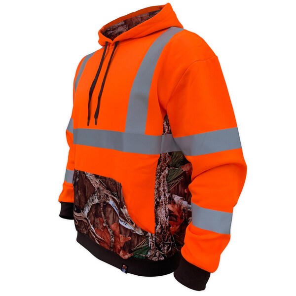 Safetyshirtz SS360 Deepwoods Camo Class 3 Hoodie, Safety Orange, M - 56120103M