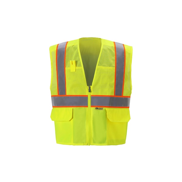 2W International Contrast Hi-Vis Safety Vest L Class 2 U Back, , Zipper 4 Pockets - MS530C-2 L