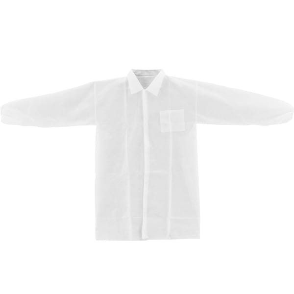 Global Industrial Disposable Lab Coat, Polypropylene, 1 Pocket, Snap Front, Open Collar Closure, White, 25 PK - 708208L