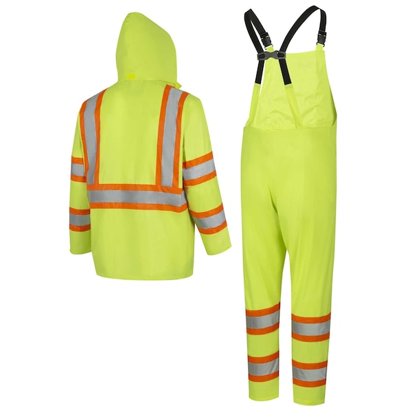 Pioneer Safety Rain Suit, Hi-Vis Orange, 4XL, Polyester|PVC, 0.18 mm Thick, Folds and zips into collar, 4XL - V1080160U-4XL