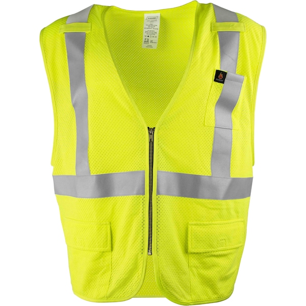 Ironwear Hi-Vis FR Safety Vest XL Class 2 , Zipper 3 Pockets - 1257FR-LZ-RD-XL