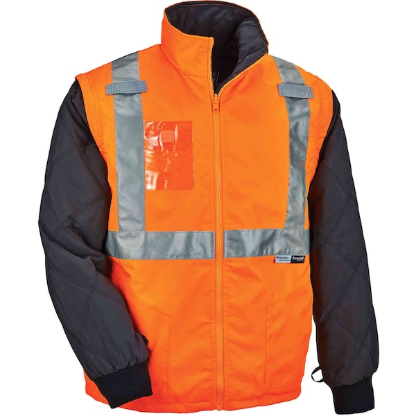 Ergodyne 3-in-1 Jacket/Vest, 300D Oxford Polyester, Class 2 Type R, Hi-Viz Orange, L - 8287