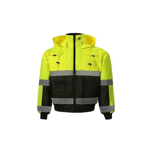2W International Hi-Vis Reversible Bomber Jacket, 100% Polyester Oxford with PU coating., Class 3 Lime, L - 350C-3 L