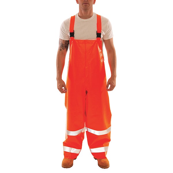 Tingley Arc Flash Hi-Visibility Bib Overall, PVC, 30 in Inseam, 40 in to 42 in Waist, 26 mil Thickness, L - O44129