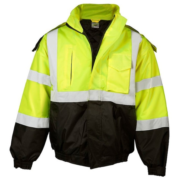 Kishigo Hi-Vis Economy Bomber Jacket, Polyester, Class 3 Type R, Lime/Black, 4XL - JS121-4X