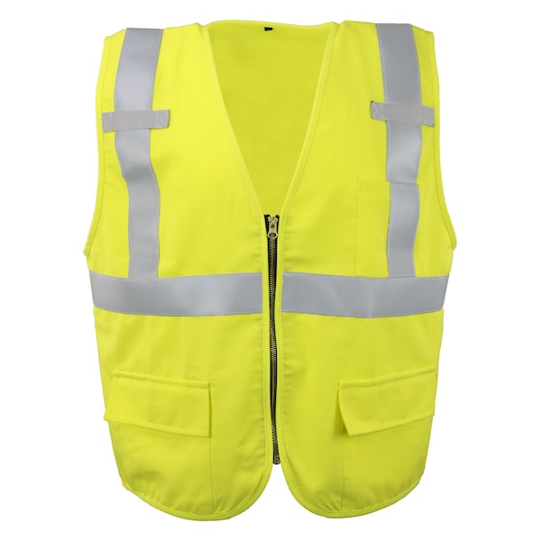 Ironwear Hi-Vis FR Safety Vest XL Class 2 , Zipper 3 Pockets - 1255FR-LZ-RD-XL