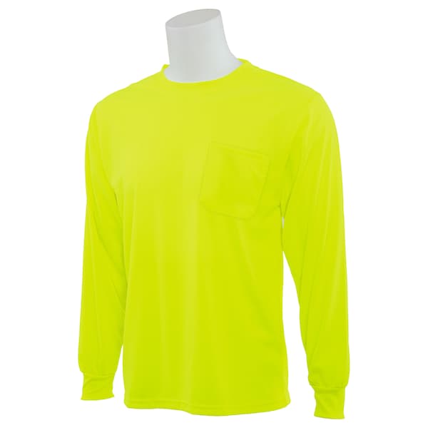 Deltaplus T-Shirt, Long Sleeve, Hi-Viz, Lime, L, Material: 100% Polyester Birdseye Mesh with Moisture Wicking - 64027