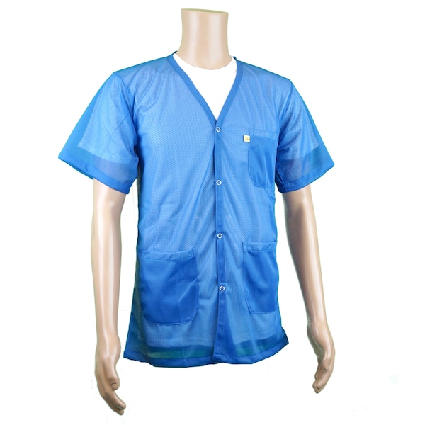 Transforming Technologies ESD Jacket, V-Neck, Short Sleeve, Color: Light Blue, Medium - JKV8823LBSS