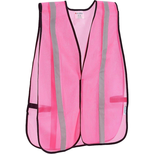 Global Industrial Hi-Vis Safety Vest, 2in Reflective Strips, Mesh, Pink, One Size - 641643P