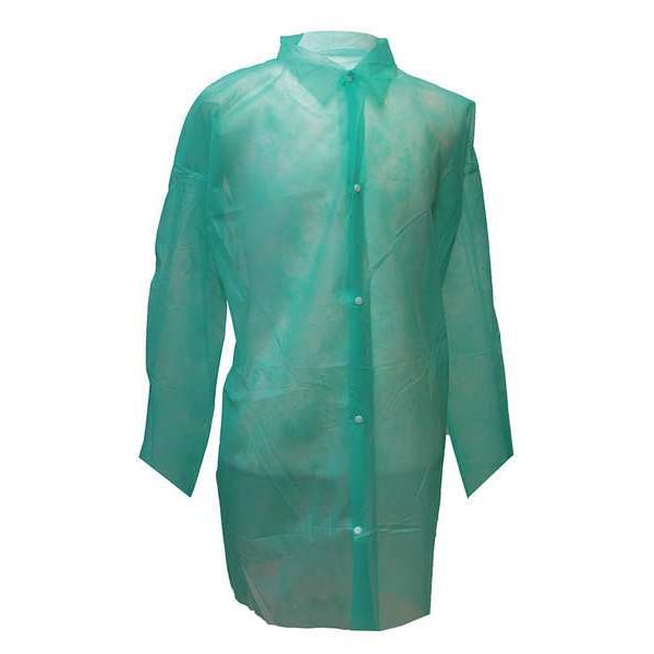 Action Chemical Disposable Lab Coat, Polypropylene, Snaps Closure, Green, L, 30 PK - PP110G-L
