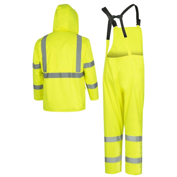 Pioneer Oxford PVC Hi Viz Rain Suit, Green, 3XL, 150 Denier Oxford Polyester with PU Backing, 0.18 mm Thick - V1080360U-3XL