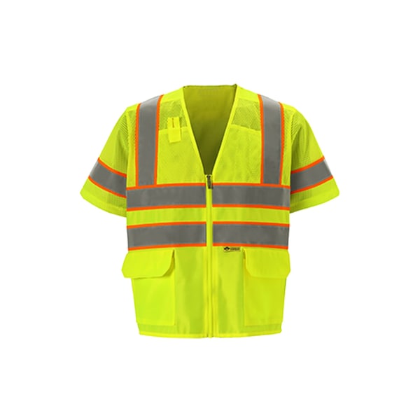 2W International Contrast Hi-Vis Safety Vest 5XL Class 3 U Back, , Zipper 4 Pockets - MS539C-3 5XL