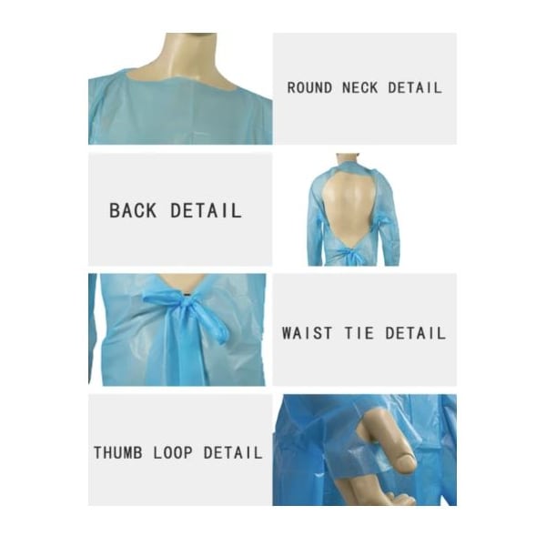 R & R Textile Disposable Isolation Gown, Blue, PK50 - WW1170-BLUE