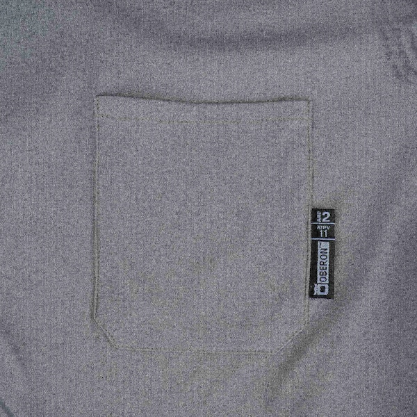 Oberon 100% FR/Arc-Rated 7 oz Cotton Interlock Safety Shirt, Short Sleeves, Grey, 2XL - ZFI104-2XL