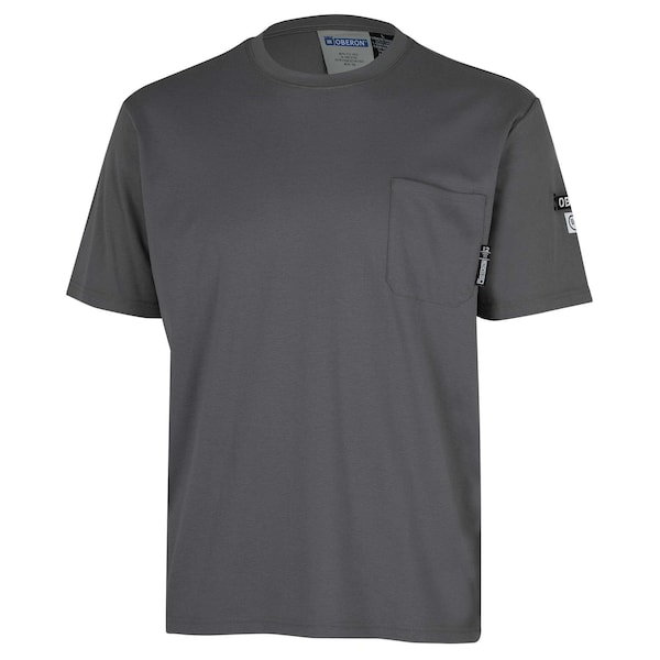 Oberon 100% FR/Arc-Rated 7 oz Cotton Interlock Safety Shirt, Short Sleeves, Grey, 2XL - ZFI104-2XL