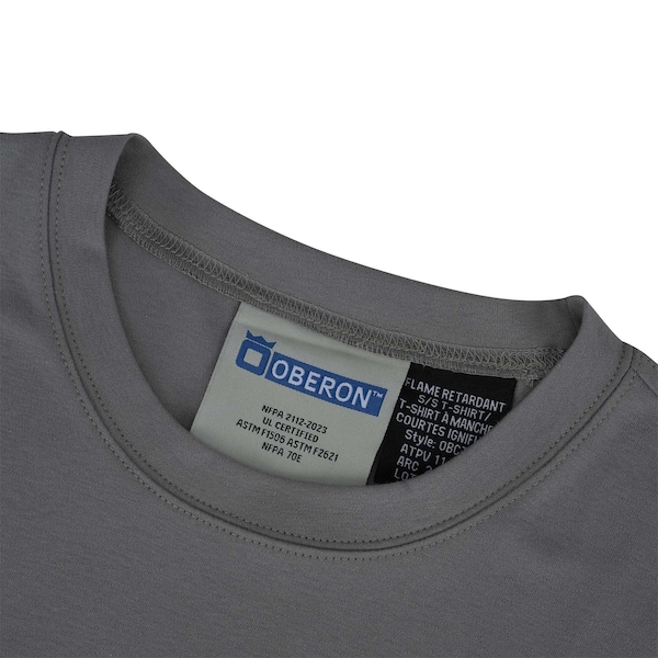 Oberon 100% FR/Arc-Rated 7 oz Cotton Interlock Safety Shirt, Short Sleeves, Grey, 2XL - ZFI104-2XL