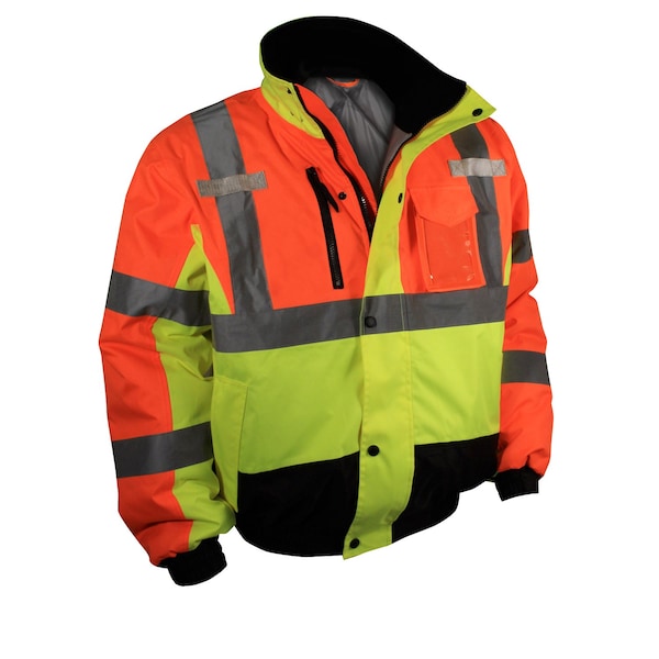 Radians Hi-Vis Bomber Jacket, 100% Polyester Oxford, 300D, DWR Coated, Class Type R Class 3 M - SJ12-3ZMS-M