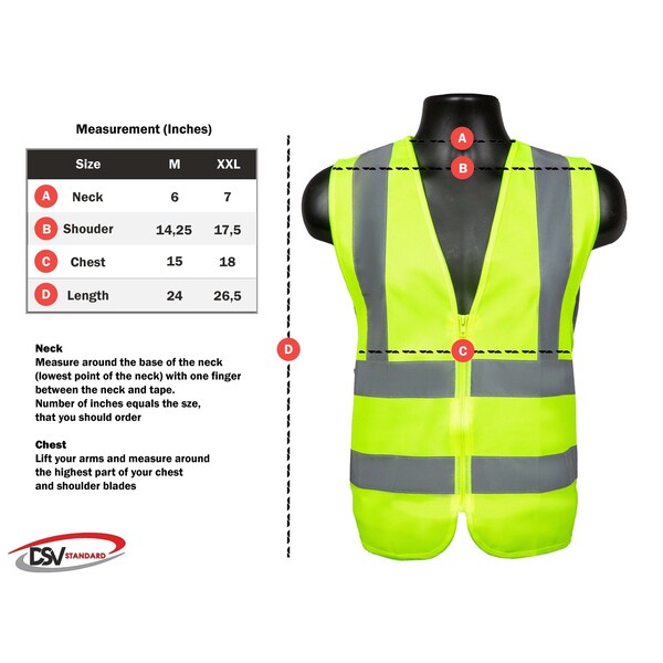 Dsv Standard Hi-Vis Safety Vest 2XL Class 2 , Zipper - 85113