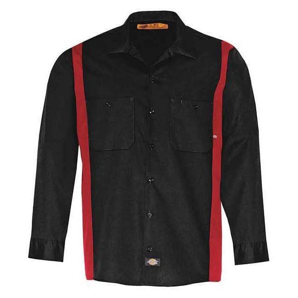 Dickies Men's Work Shirt, 35% Cotton, 65% Polyester, Button Down Closure, Black/Red - 5524BR TL L