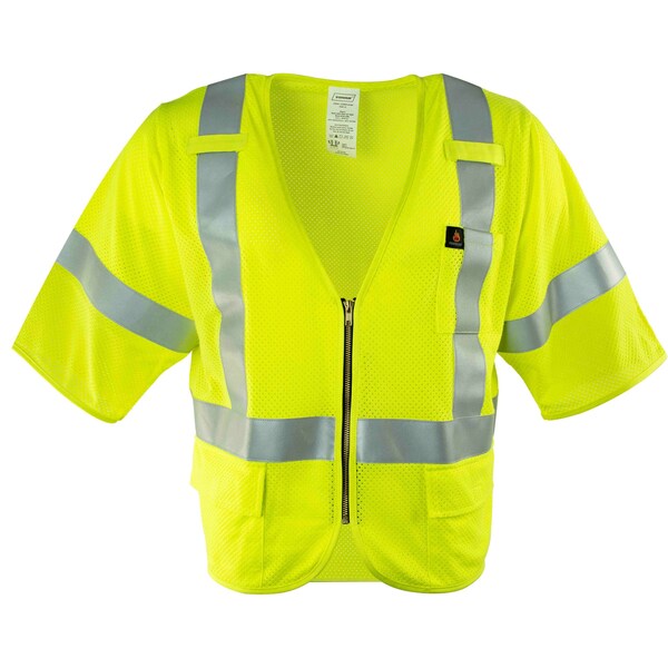 Ironwear Hi-Vis FR Safety Vest w/Sleeves M Class 3 , Zipper 3 Pockets - 1258FR-LZ-RD-MD