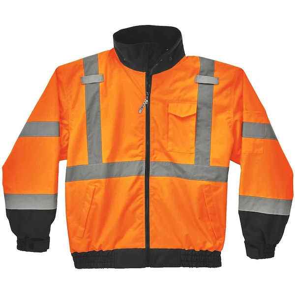 Ergodyne Hi-Vis 2-in-1 Bomber Jacket, Oxford Polyester, Class 3 Hi-Viz Orange, 3XL - 8379