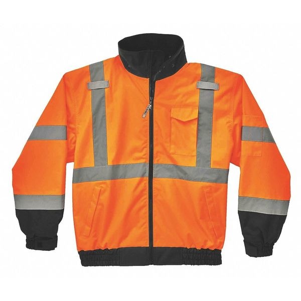 Ergodyne Hi-Vis 2-in-1 Bomber Jacket, Oxford Polyester, Class 3 Hi-Viz Orange, 3XL - 8379