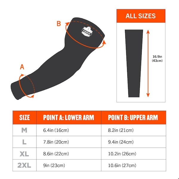 Ergodyne M Black Cooling Arm Sleeves - Box-Handling Grip - 6691