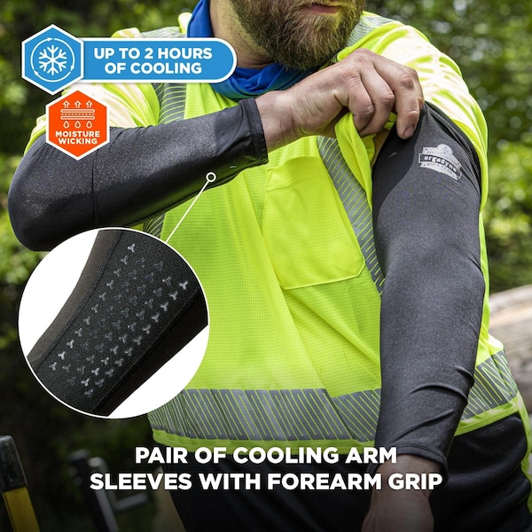 Ergodyne M Black Cooling Arm Sleeves - Box-Handling Grip - 6691