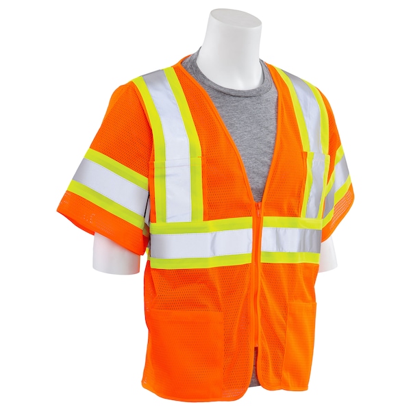 Deltaplus Safety Vest, Contrasting, Mesh, Class 3, S683P, Hi-Viz Orange, 5XL - 62149