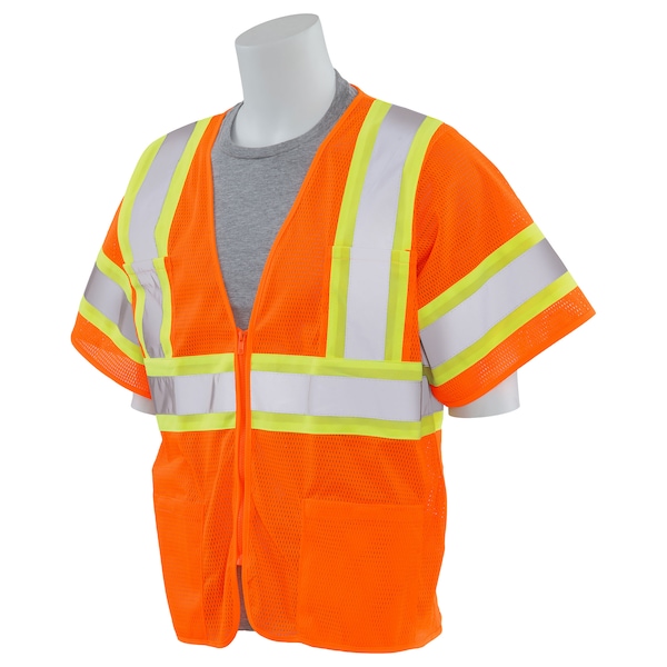 Deltaplus Safety Vest, Contrasting, Mesh, Class 3, S683P, Hi-Viz Orange, 5XL - 62149